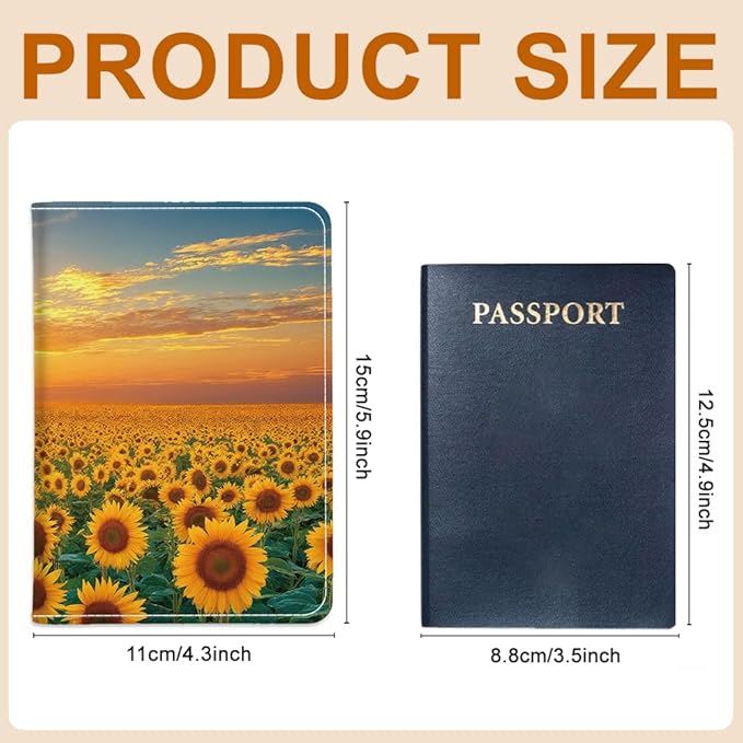 PU Leather Passport Holder Cover 5.9×4.3 Inch with Credit Card Slot and Boarding Pass Slot Combo Blocking Passport Holder Wallet Cover Case for Travel Boarding Essentials (Sunflower)