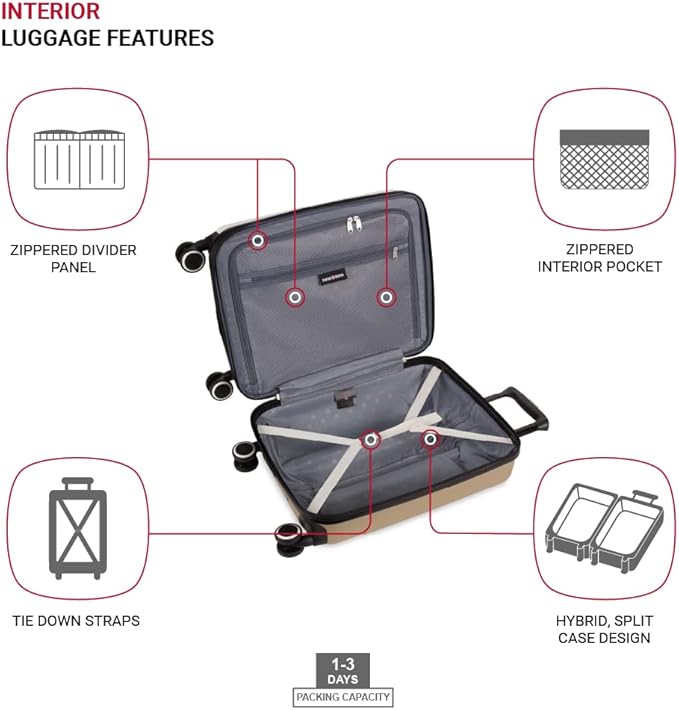 SwissGear Duet Expandable Luggage, Hard Shell Carry-On Luggage with Spinner Wheels