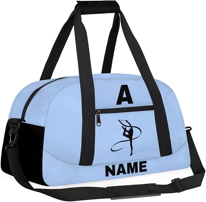 Personalize-Kids-Sports-Duffel-Bags With Custom Name Text Carry-On Overnight Travel Gym Lightweight Dance Pattern Sports Bags For Girls Boys Kids,Sky Blue