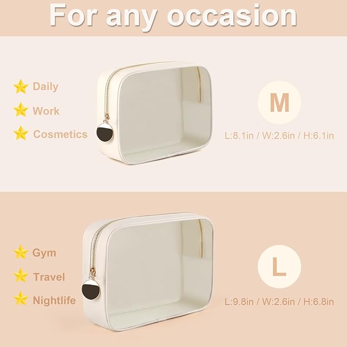2PCS Clear Makeup Bag Set, Waterproof TPU Purse Organizer Pouches, TSA Approved Toiletry Bag, Diaper Bag Organizer Pouch, Travel Organizer Bags for Women and Kids