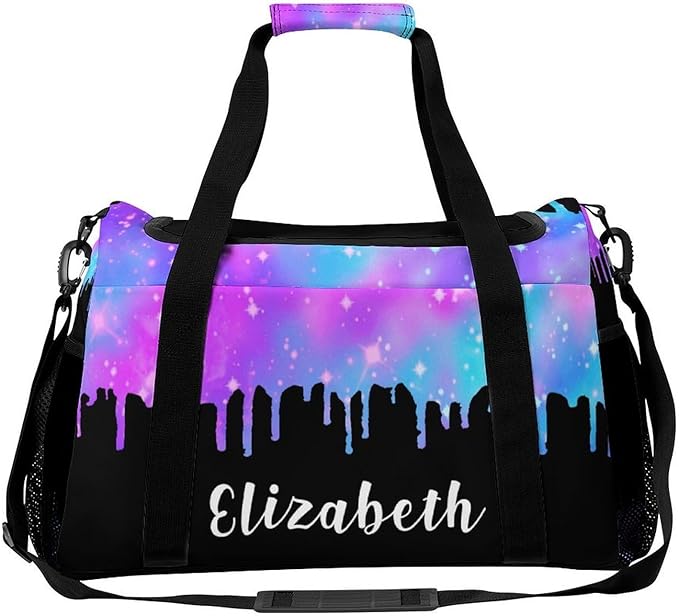 Personalized Starry Blue Pink Sparkling Print Duffle Bag with Name for Women Man Custom Travel Perform Training Bag for Men Women Luggage Bag