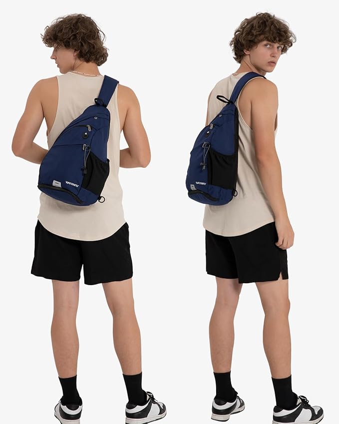 WATERFLY Sling Bag Crossbody Backpack: Over Shoulder Daypack Casual Cross Chest Side Pack (Large, Blue)