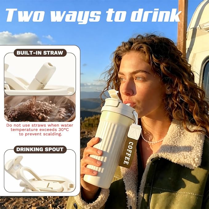 Vacuum-Insulated Stainless Steel Travel Coffee Mug, Leak-Proof Reusable Coffee Cup with Lid-Keeps Drinks Hot & Cold for Hours, Durable Double Wall Tumbler for Men & Women (5th-White, 18OZ)