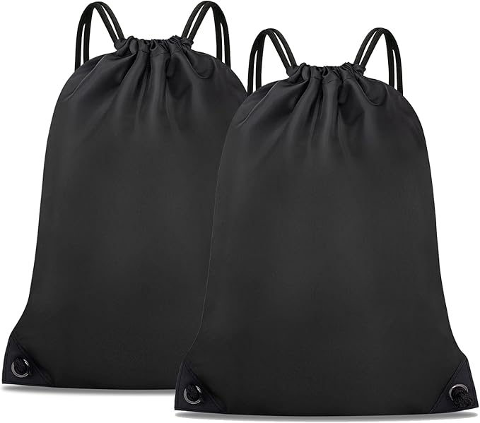 2PCS Drawstring Bags Bulk, String Backpack for Men Women, Cinch Bag Draw String Back Bag for Gym, Sports, Travel, Swimming, Beach, XL. Black