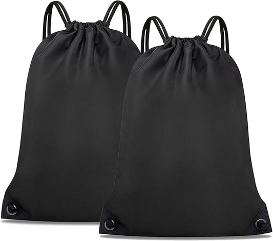 2PCS Drawstring Bags Bulk, String Backpack for Men Women, Cinch Bag Draw String Back Bag for Gym, Sports, Travel, Swimming, Beach, XL. Black