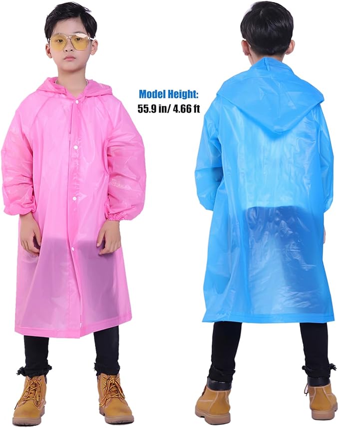 Kids Rain Jacket, 2 Pack Rain Ponchos for Kids - Reusable Raincoats for Boys and Girls Waterproof Outdoor Rain Gear