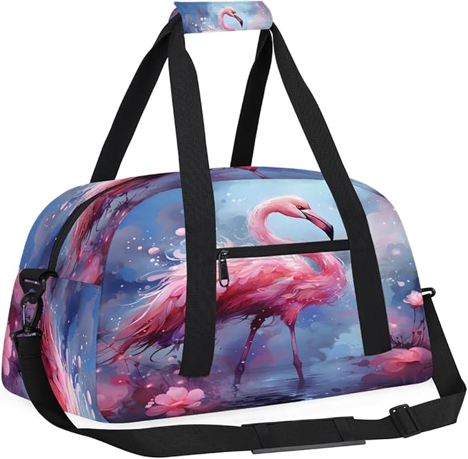 Gym Bag for Women Men, Pink Flamingo In Water Travel Duffle Bags for Dance Ballet Overnight, Carry-On Weekender Bag with Detachable Shoulder Strap