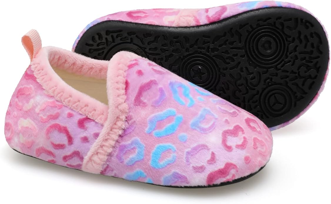 XIHALOOK Toddler Boys Girls House Slippers with Microfleece Lining Cozy Household Shoes Non-slip for Kids