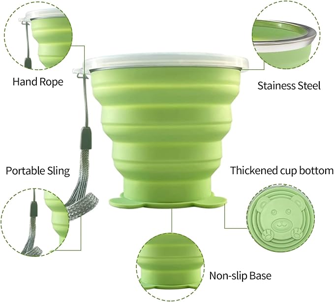 Collapsible Cups, Silicone Collapsible Travel-Cup, Expandable Folding Camping DrinkingCup with Lids Reusable Small Portable Mugs Cup for Travel, Camping, Hiking,Outdoor Sports, Home