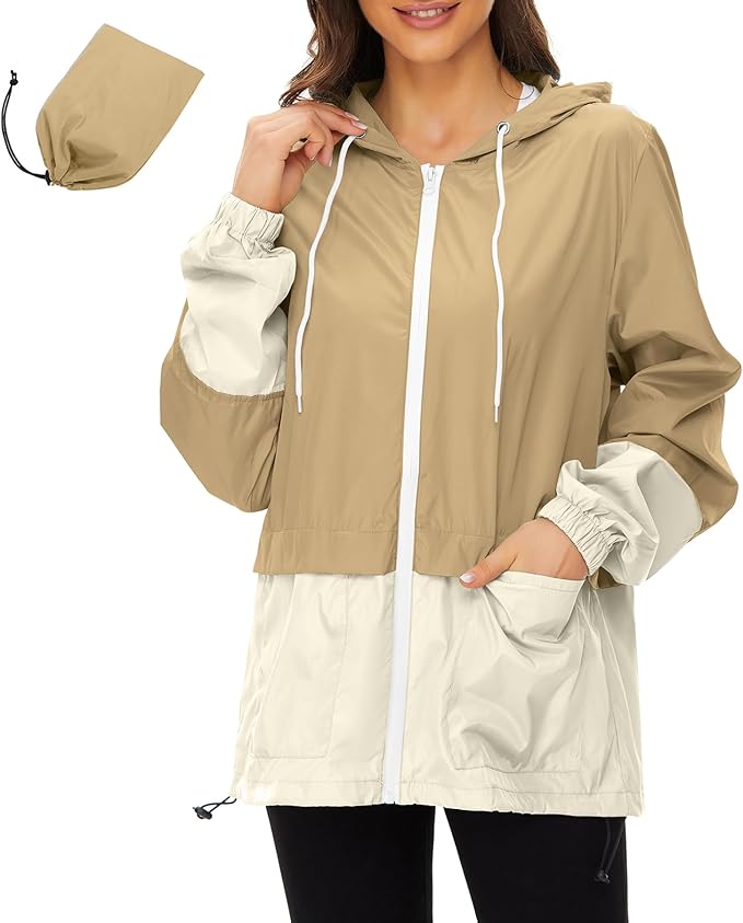 Zando Lightweight Rain Jacket Women Waterproof - Raincoat for Women Packable Rain coat Hooded Windbreaker for Travel Outdoor