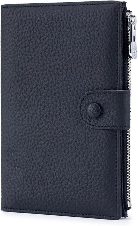 Genuine Leather RFID Blocking Passport Holder Wallet, Multi-Functional Travel Document Organizer with SIM Card Slots (Black)