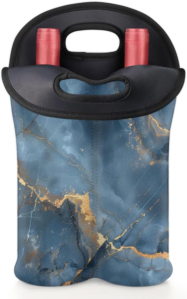 Wine Carrier Tote Personalized Bag for 2 Bottles - Neoprene Wine Bottle Holder with Carry Handle, Wine Protective Bag Insulated Bag Beer Cans Water Bottle Holder for Travel Picnic,Style23