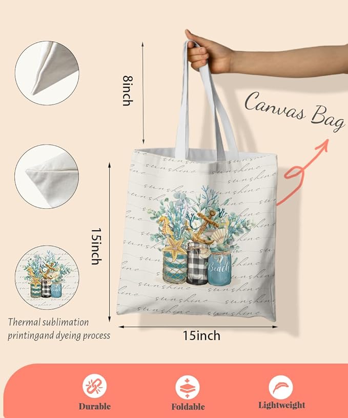 Beach Summer Canvas Tote Bag for Women Teen Girls Gifts Cute Small Travel Work Tote Bags Reusable Grocery Bags