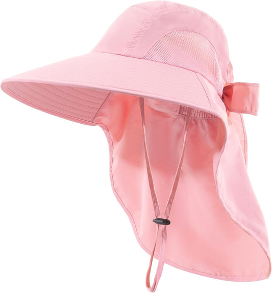 Womens Sun Hat UV Protection, Foldable Waterproof Wide Brim Bucket Hats with Neck Flap for Summer Beach Fishing Hiking