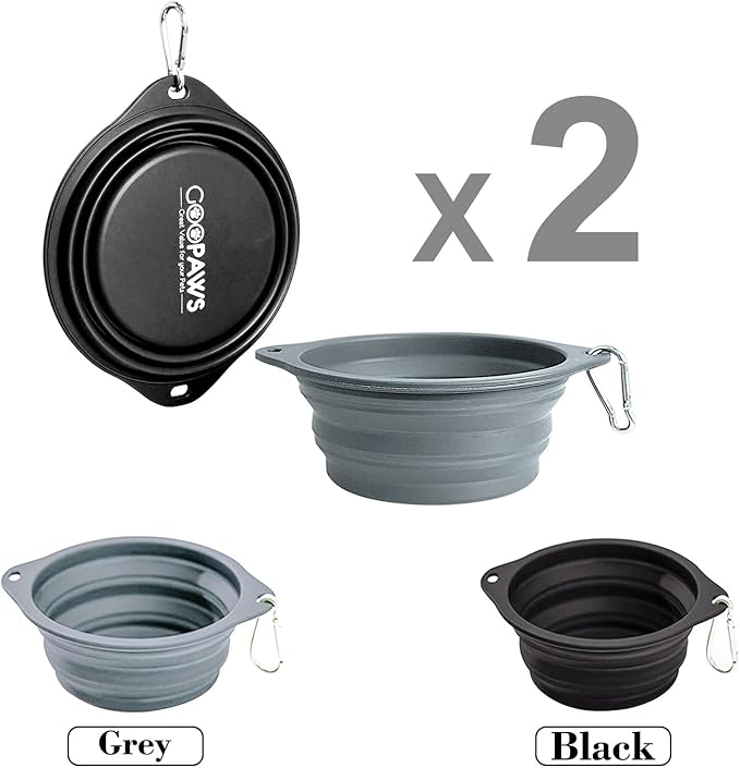 Silicone Non-Skid Collapsible Travel Dog Bowl, 2 Pack Lightweight & Leak-Proof Pet Bowl, Food Grade Portable Pet Bowls, for Dogs and Cats