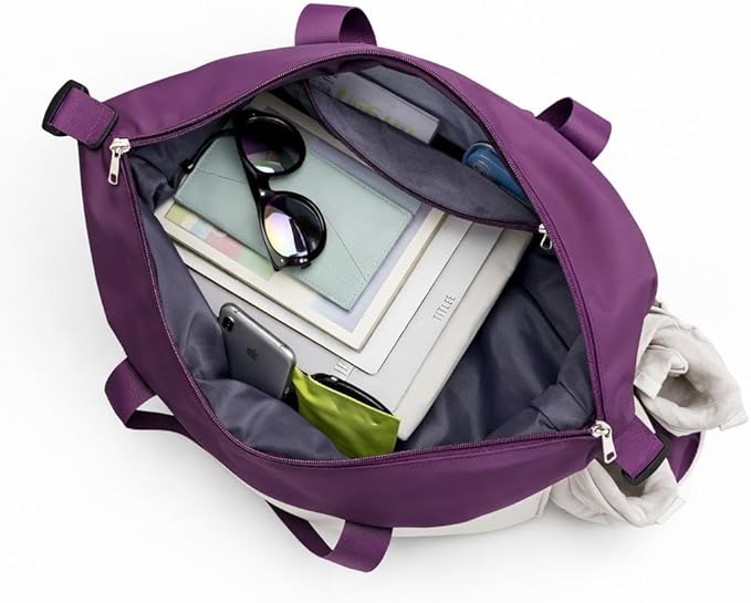 J&G Waterproof Gym Duffel Bag – Lightweight Travel & Sports Bag with Shoe Compartment and Wet Pocket for Men & Women – Carry-On Weekender for Gym, Beach, Trips – 8 Colors (Purple)