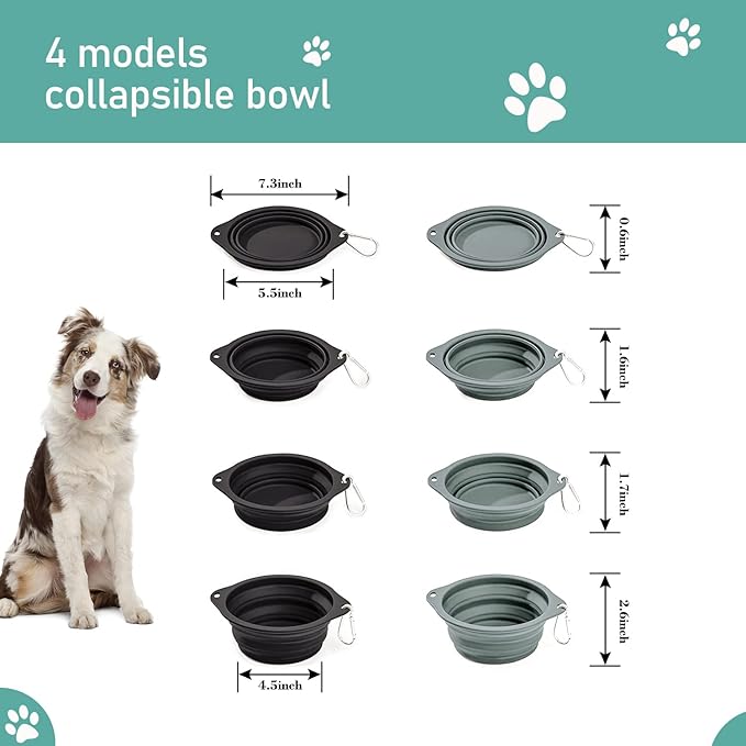 Silicone Non-Skid Collapsible Travel Dog Bowl, 2 Pack Lightweight & Leak-Proof Pet Bowl, Food Grade Portable Pet Bowls, for Dogs and Cats