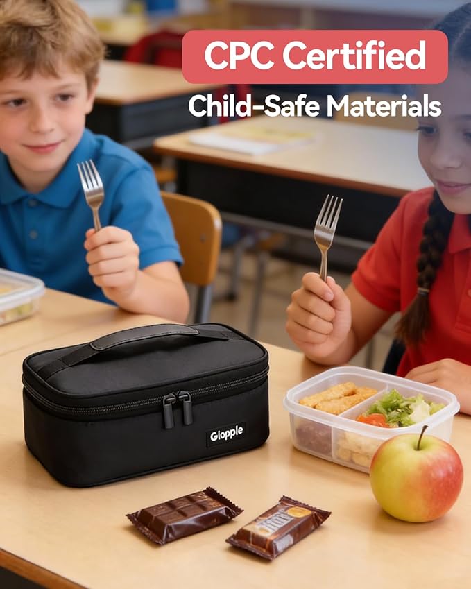 Gloppie Small Lunch Bag for Adults & Kids - Compact Insulated Lunch Box, Durable & Food-Grade Lining | Portable Cooler for Work, School, Travel (Black)