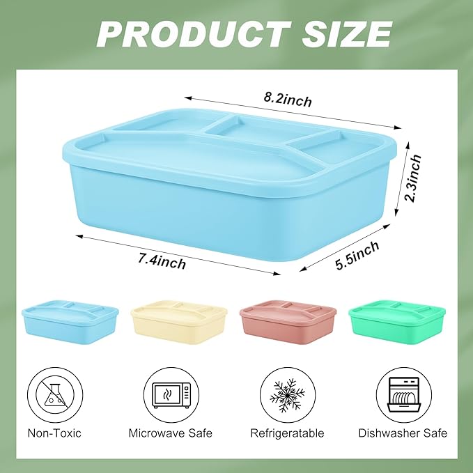 4 Pcs Silicone Bento Box Reusable Lunch Container Smooth Leak Proof Lunch Box Rectangle Bento Boxes for Adult Work Travel Food Meal Compartment Storage, 4 Colors (Bright Colors)