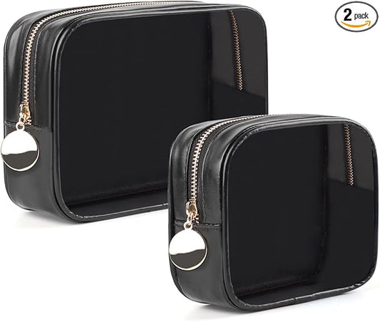 2PCS Clear Makeup Bag Set, Waterproof TPU Purse Organizer Pouches, TSA Approved Toiletry Bag, Diaper Bag Organizer Pouch, Travel Organizer Bags for Women and Kids