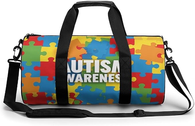 Lightweight Travel Sports Carry On Bag Autism Awareness Colorful Puzzles Basketball Football Weekender Bag Sport Gym Fitness Tote