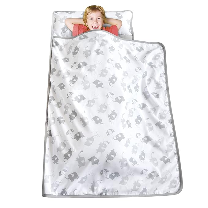 Moonsea Nap Mat for Toddlers Elephant with Pillow Blanket, Lightweight Perfect for Toddlers Preschool, Daycare, Travel Sleeping Bag Boys Girls, 21" x 50" Fit on a Standard Cot