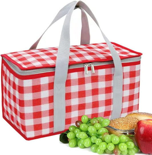 Insulated Picnic Bag Cooler Reusable, Beach Bag Cooler Bags with Zippered Top - Insulated Bag for Hot or Cold,Picnic Basket Collapsible, Picnic,Beach, Outdoor (13.8x7.9x7.9 in)