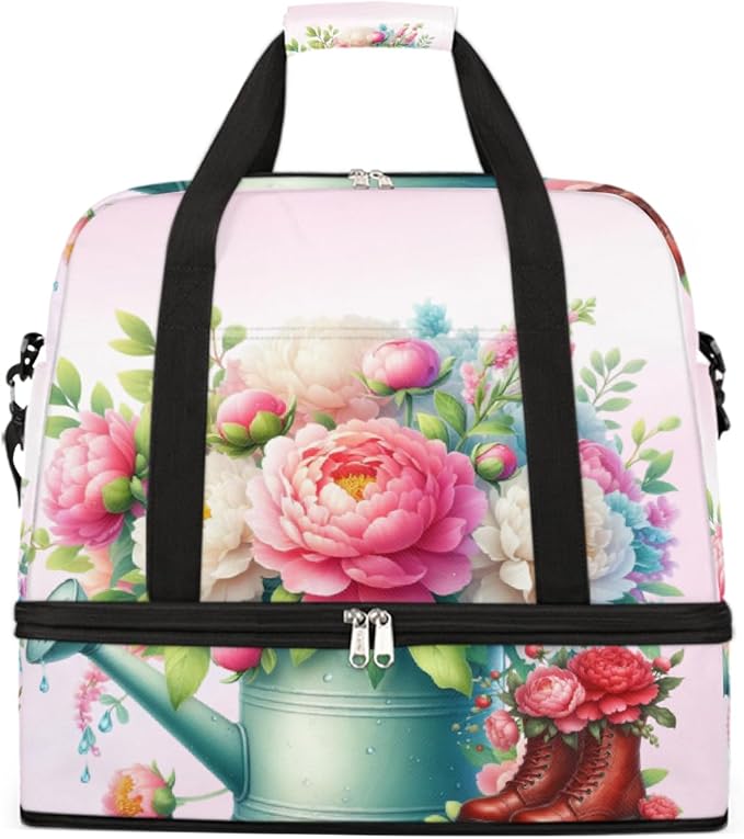 Rainbow Flower Floral Large Weekender Bag with Shoe Compartment Travel Duffel Bags for Women Carry On Hospital Overnight Bag Foldable Personal Item Travel Bags Tote Gym Sports Airplanes
