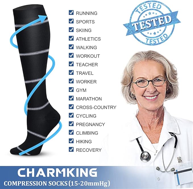 CHARMKING 6 Pairs-Compression Socks for Women & Men Circulation Best Support for Nurses, Running, Athletic,Flight Travel
