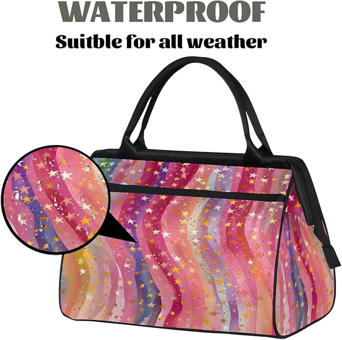Abstract Striped Stars Overnight Weekender Bag for Women Men Travel Duffel Bags Waterproof Luggage Carry on Sports Yoga Gym Bag