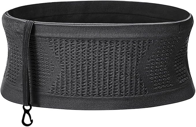 Slim Running Belt, No-Bounce Hidden Waist Pack with 360° Opening for Soft Flask, Cellphones, Keys or Gels, Black, Small
