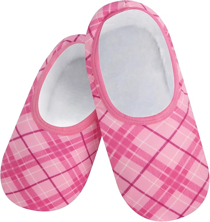 Snoozies Cozy Womens Slipper Socks with Grips Plaid Lines Sherpa-Lined Non-Slip House Slippers