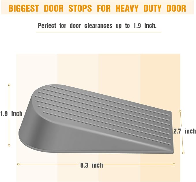 2 Pack Gray Extra Large Door Stopper, High 1.9 Inches Big Doors Stop for Floor Rubber Doorstop Wedge, Door Gaps and Prevent The Lock-Outs, Floor Sturdy Door Stopper for Heavy Duty Bottom of Door