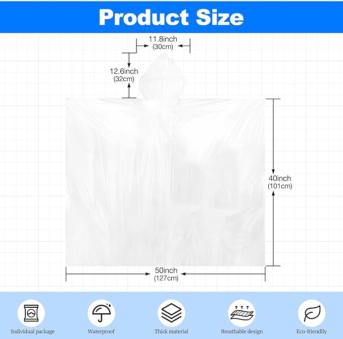 108 Pack Disposable Rain Ponchos for Adults Plastic Ponchos with Hood Raincoat Bulk for Men Women Camping Outdoor