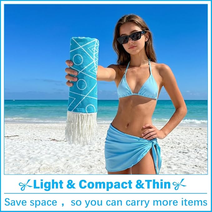 Thin Turkish Beach Towel Lightweight Soft Cotton Extra Large XL Oversized Sand Free Sandproof Absorbent Quick Dry Towels Cloud Bath Pool Travel Compact Essentials Accessories for Adult Gifts