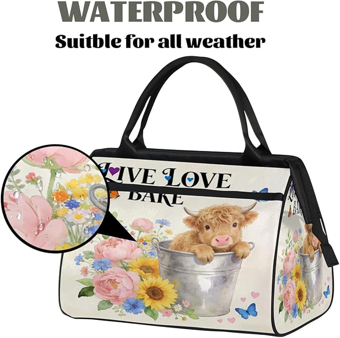 Travel Gym Carrying Bag - Highland Cow Overnight Weekender Bag for Women Men Girls - Shoulder Large Capacity Tote Bag for Travel, Yoga, School,Mommy Hospital Bag for Labor and Delivery
