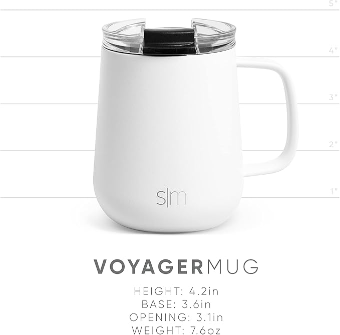 Simple Modern Travel Coffee Mug with Lid and Handle | Reusable Insulated Stainless Steel Coffee Tumbler Tea Cup | Gifts for Women Men Him Her | Voyager Collection | 12oz | Winter White