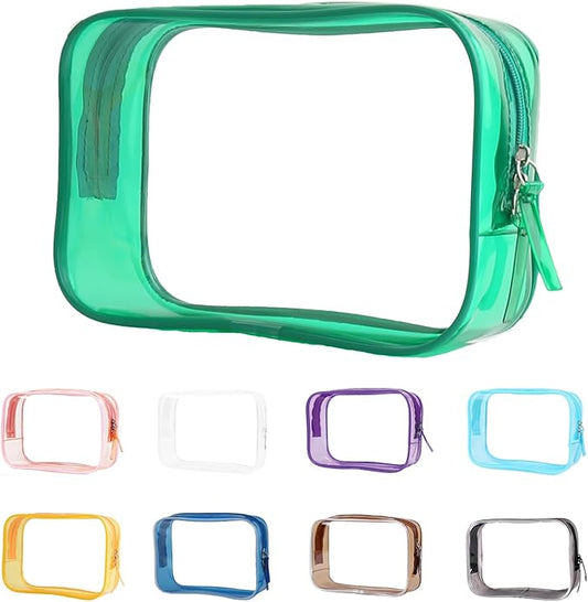 Buminee Clear Pouch Small, Clear Makeup Bag, 6.6"x2.3"x4.7" Size TSA Approved Toiletry Bag, Clear Travel Bags for Toiletries, Clear Cosmetic Bag for Women and Men Small-1 Pack Green