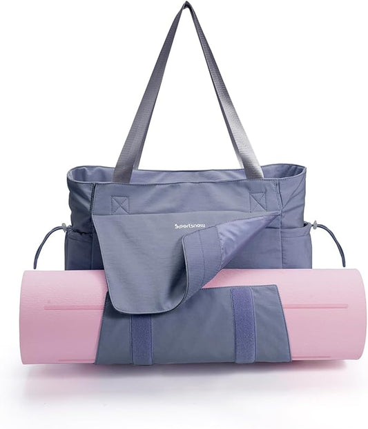 sportsnew Yoga Gym Bag Tote Yoga Mat Bag For Women Men with Waterproof Wet Pocket & Drawstring pockets, Quick Access Hook-and-loopStorage Yoga Mat Bag Holder, Gray Blue Patent Pending