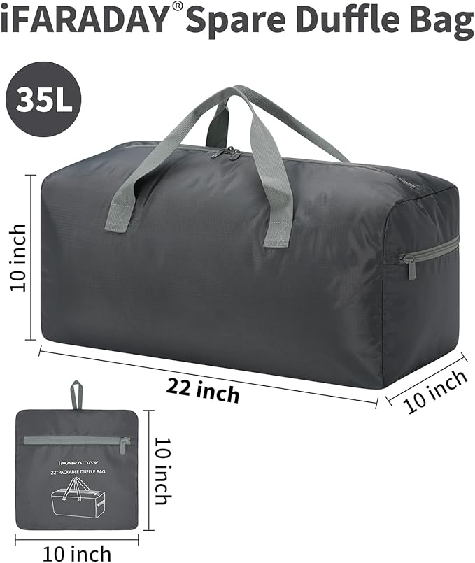 35L Small Foldable Duffle Bag - 22 inch Lightweight Spare Storage Bag for Travel(Grey)