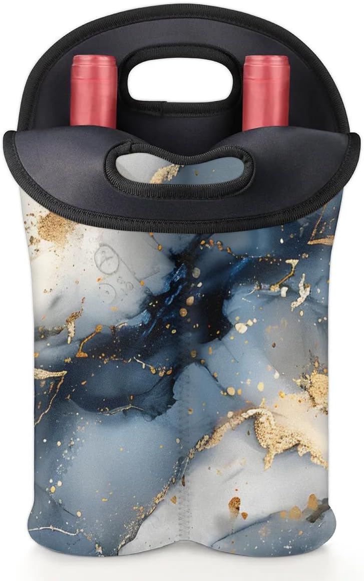 Wine Carrier Tote Personalized Bag for 2 Bottles - Neoprene Wine Bottle Holder with Carry Handle, Wine Protective Bag Insulated Bag Beer Cans Water Bottle Holder for Travel Picnic,Style22