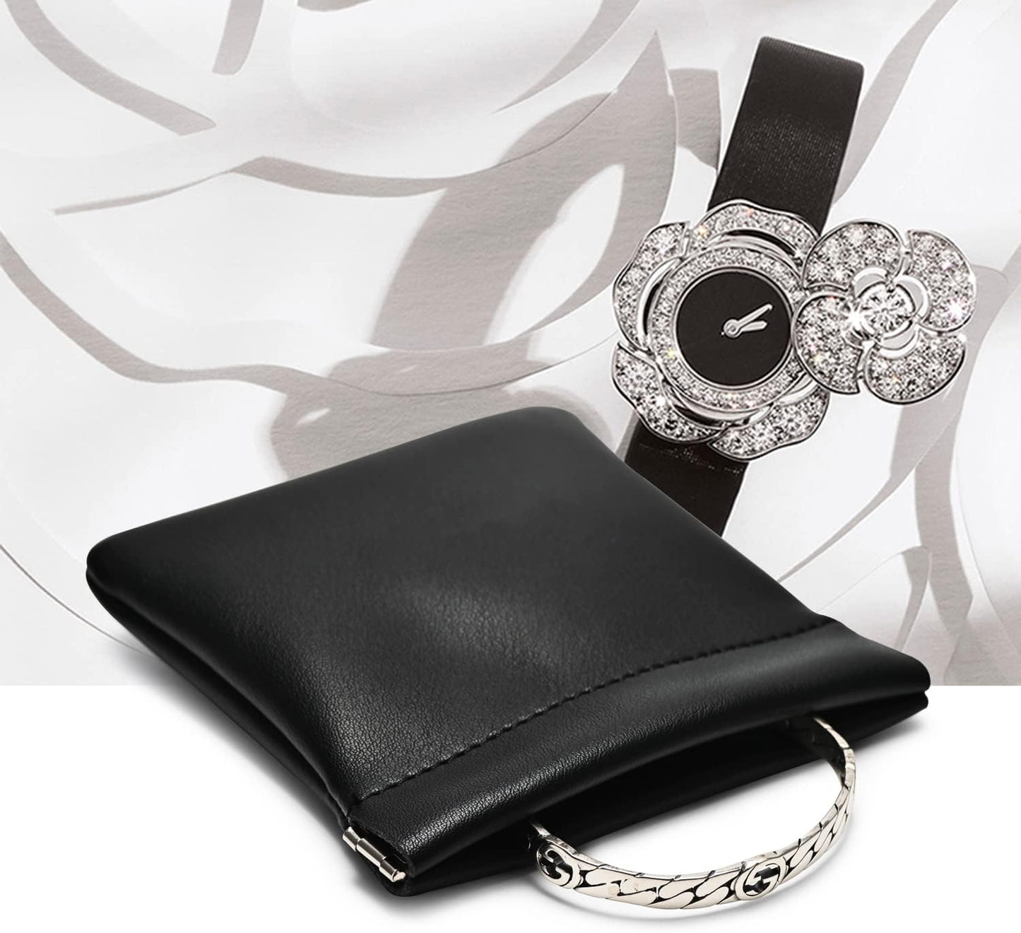 PU Leather Jewelry Travel Bag Leather Jewelry Pouch Christmas,Wedding Party Favor Gift Bag (S, Black)