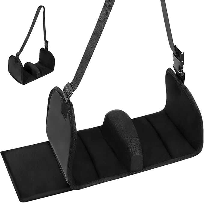 Airplane Foot Hammock with Memory Foam, Portable Plane Leg Rest, Adjustable Height up to 31 in, Travel Foot Rest for Airplane Flights, Black Oxford Fabric
