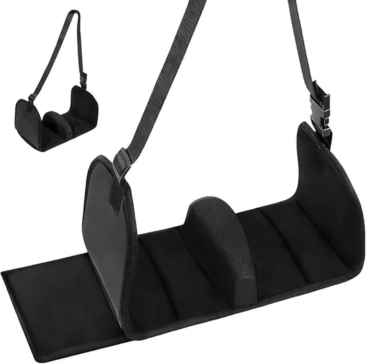 Airplane Foot Hammock with Memory Foam, Portable Plane Leg Rest, Adjustable Height up to 31 in, Travel Foot Rest for Airplane Flights, Black Oxford Fabric