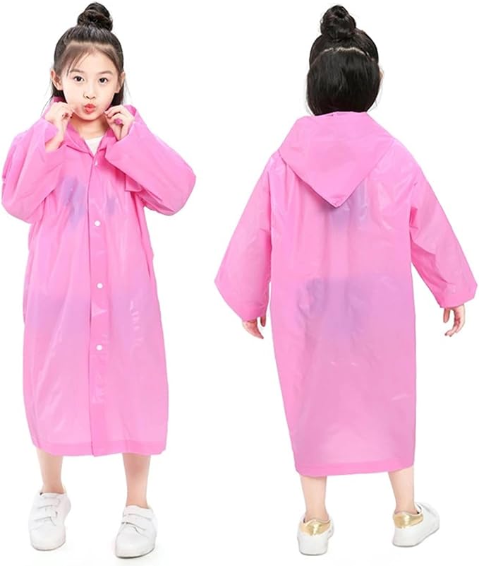 Rain Ponchos for Kids, 2 Pack Reusable Raincoats Jackets with Hoods and Sleeves Lightweight for Girls Boys