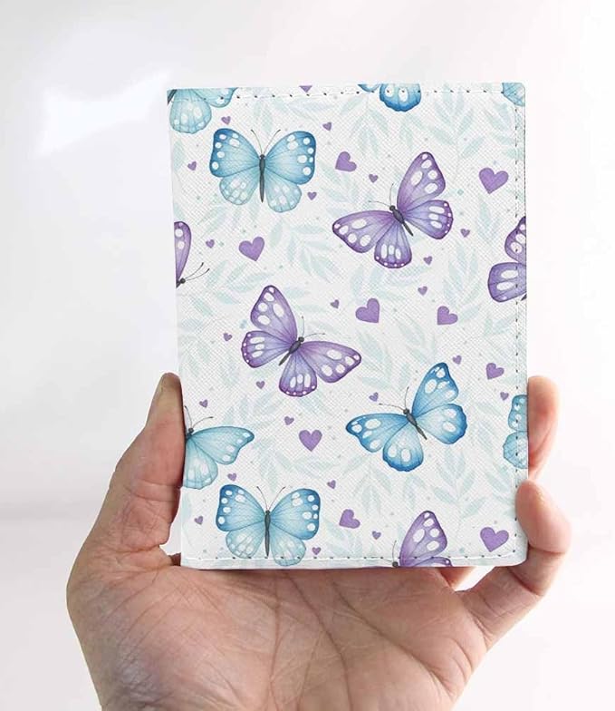 Colorful Butterflies Passport Holder for Travel Nature Leaf Floral Butterfly Flying PU Leather Passport Cover Wallet Cute Passport Card Holder for Women and Men