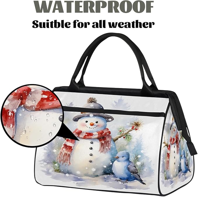 Overnight Weekender Bags for Women Men, Watercolor Snowman Bird Waterproof Travel Carry On Duffel Bag, Lightweight Sports Gym Bag for Fitness, Workout, Travel