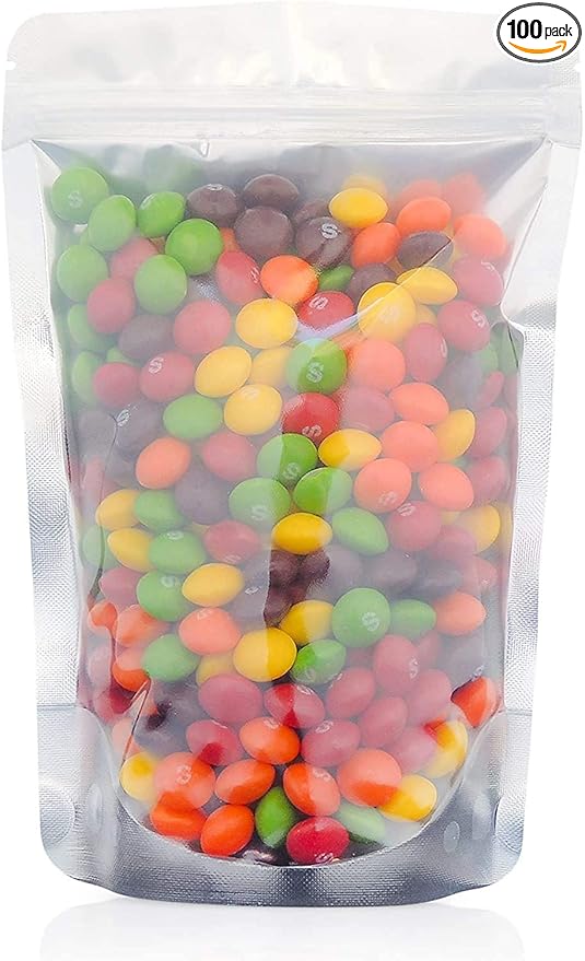 LZLPACKING 100 Pieces resealable Mylar Bags with Clear Front Window,Smell Proof Edible Packaging,Stand up Pouches Bags for Food Storage(5×8 Inch/12.7 x 20.3cm)