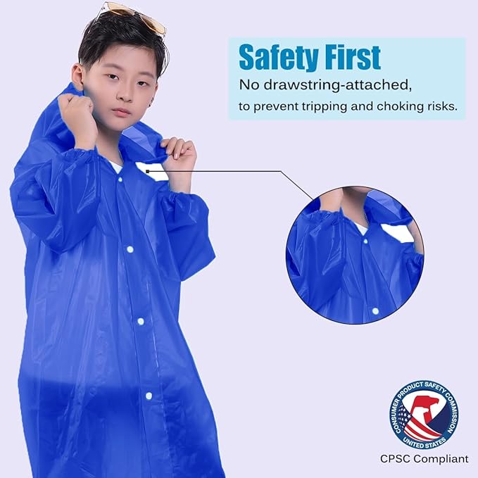 Kids Rain Jacket, 2 Pack Rain Ponchos for Kids - Reusable Raincoats for Boys and Girls Waterproof Outdoor Rain Gear