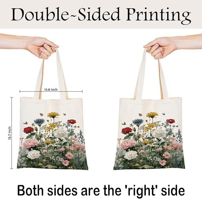 Canvas Tote Bag for Women, Vintage Print Handbag, Aesthetic Shopping Bag for Work Travel Beach, Everyday Shoulder Tote